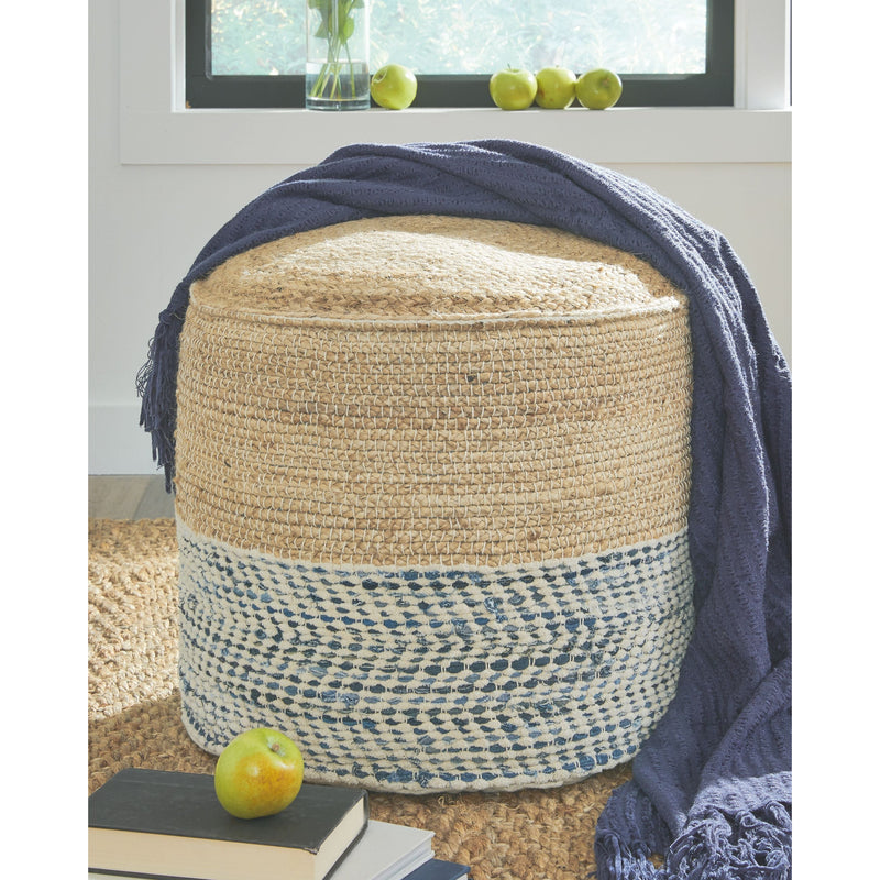 Matson - Natural/blue - Pouf-Washburn's Home Furnishings