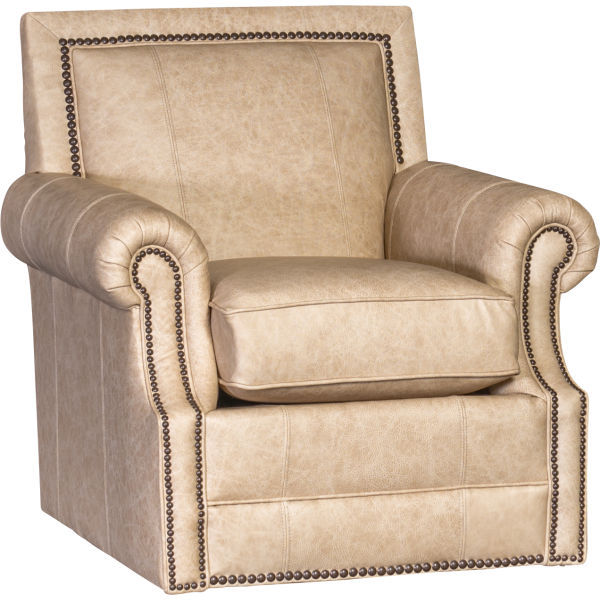 Mayo Swivel Chair in Leather Omaha French Vanilla w/ Antique Nail Heads-Washburn's Home Furnishings