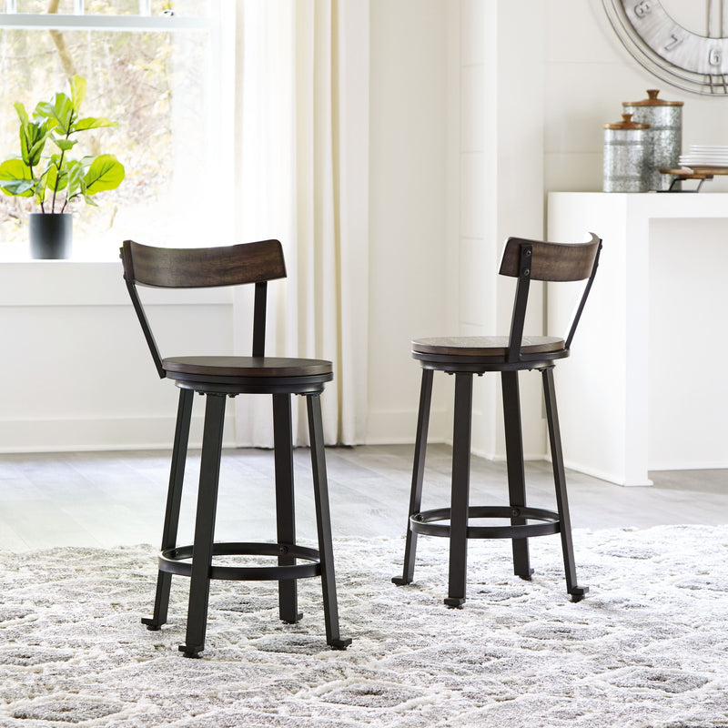 Melenski - Grayish Brown/black - Swivel Barstool (2/cn)-Washburn's Home Furnishings