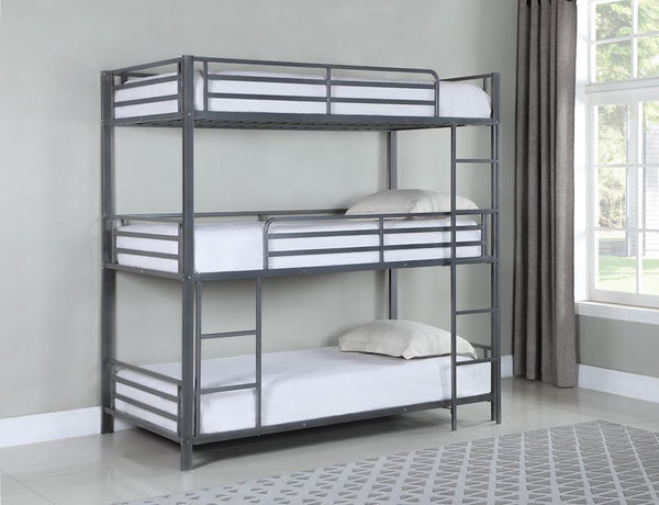 Metal Triple Twin Bunk Bed - Gray-Washburn's Home Furnishings