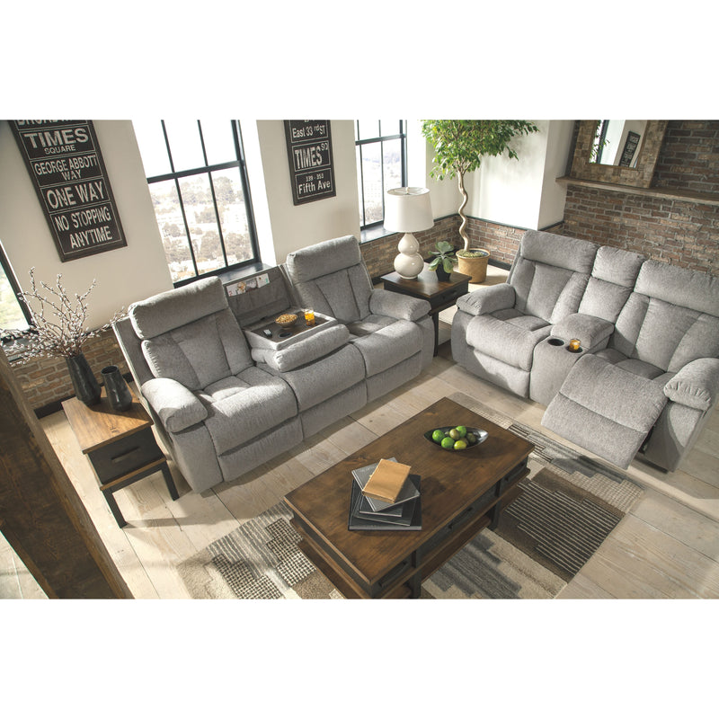 Mitchiner - Fog - Dbl Rec Loveseat W/console-Washburn's Home Furnishings