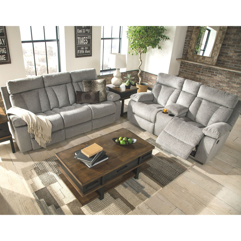 Mitchiner - Fog - Dbl Rec Loveseat W/console-Washburn's Home Furnishings