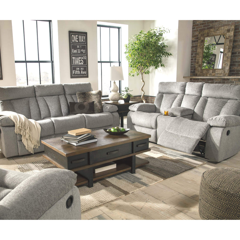 Mitchiner - Fog - Dbl Rec Loveseat W/console-Washburn's Home Furnishings