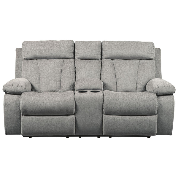 Mitchiner - Fog - Dbl Rec Loveseat W/console-Washburn's Home Furnishings