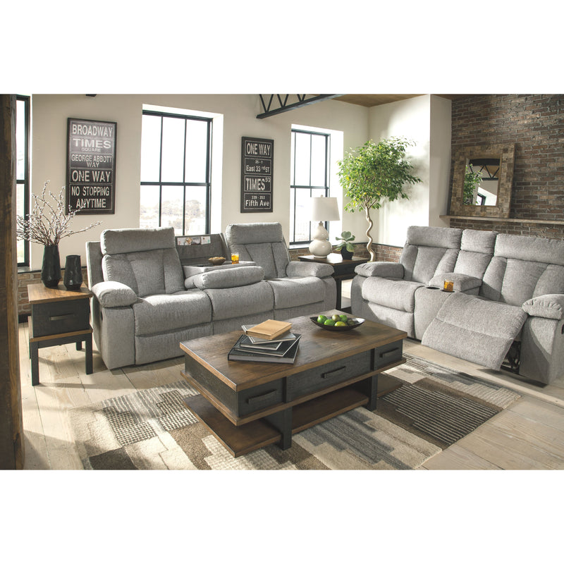 Mitchiner - Fog - Rec Sofa W/drop Down Table-Washburn's Home Furnishings