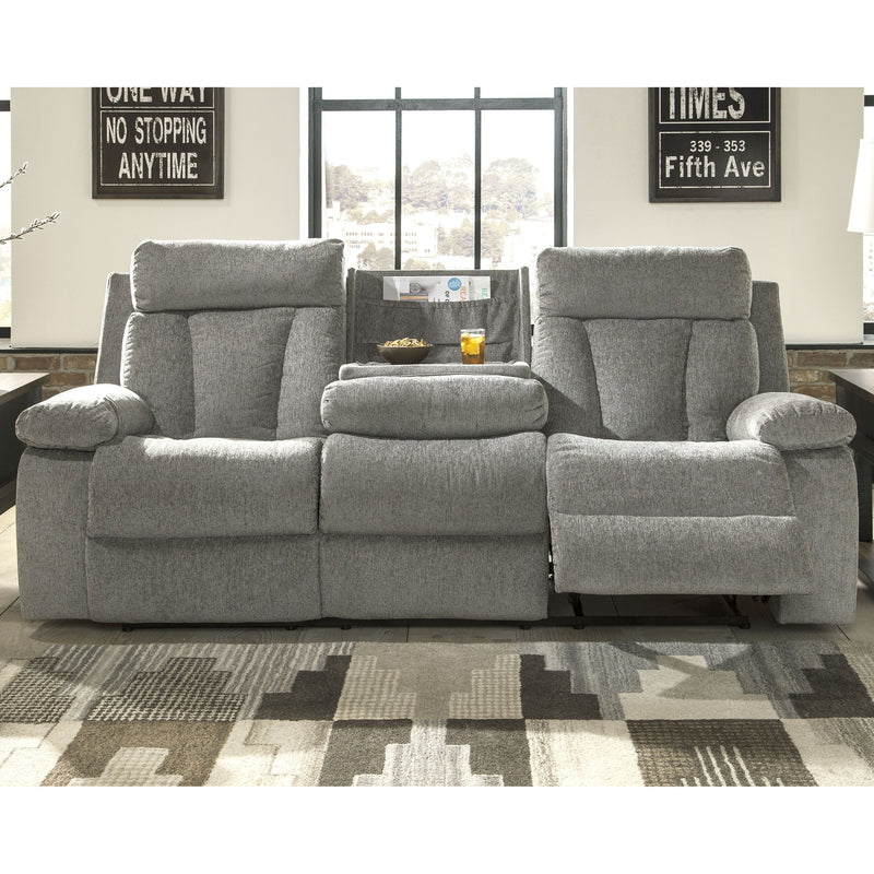 Mitchiner - Fog - Rec Sofa W/drop Down Table-Washburn's Home Furnishings