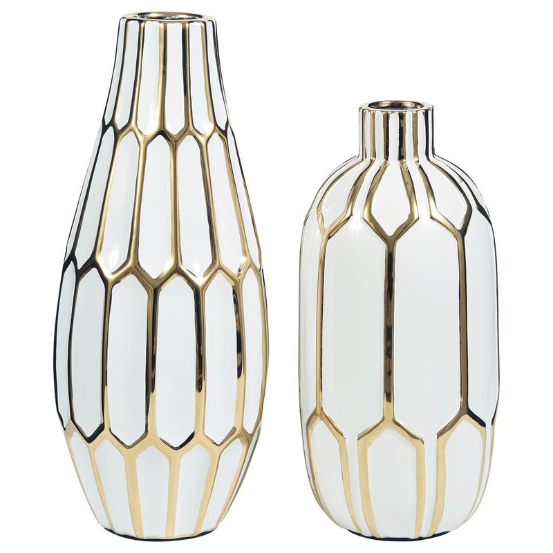 Mohsen - Gold Finish/white - Vase Set (2/cn)-Washburn's Home Furnishings