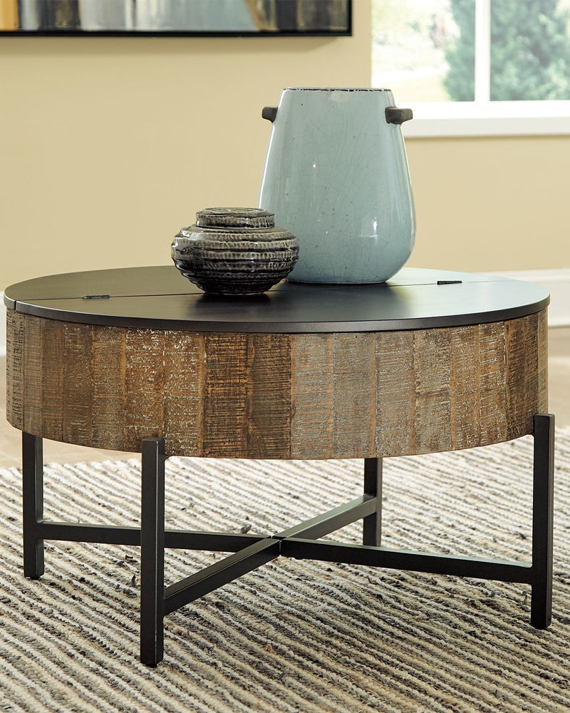 Nashbryn - Gray/brown - Round Cocktail Table-Washburn's Home Furnishings