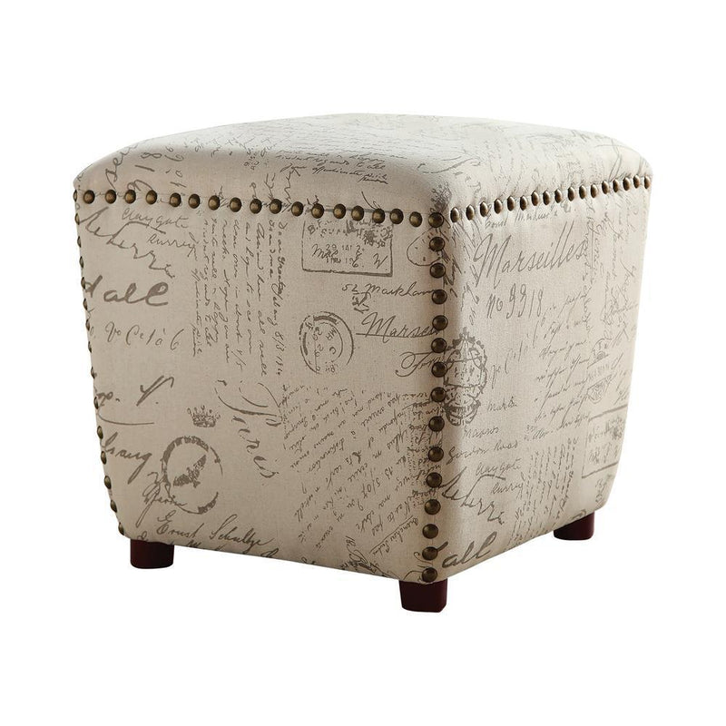 Ottoman With Nailhead Trim - Beige-Washburn's Home Furnishings