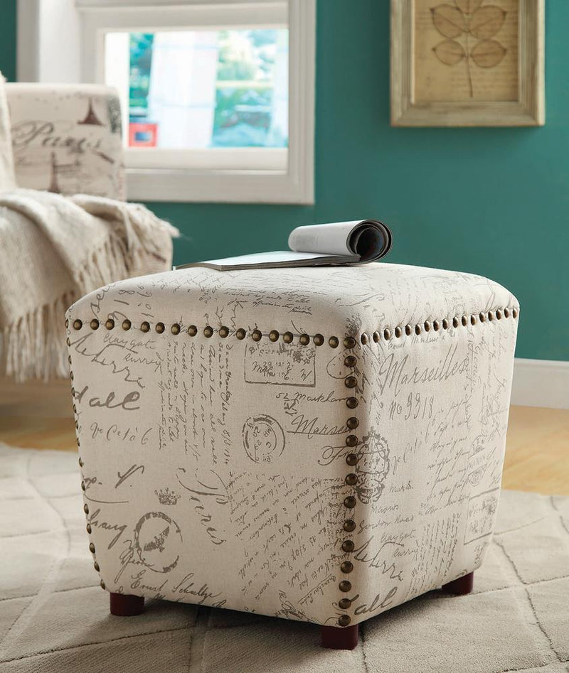 Ottoman With Nailhead Trim - Beige-Washburn's Home Furnishings