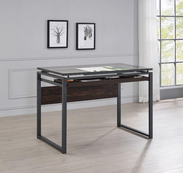 Pantano - Glass Top Drafting Desk - Brown-Washburn's Home Furnishings