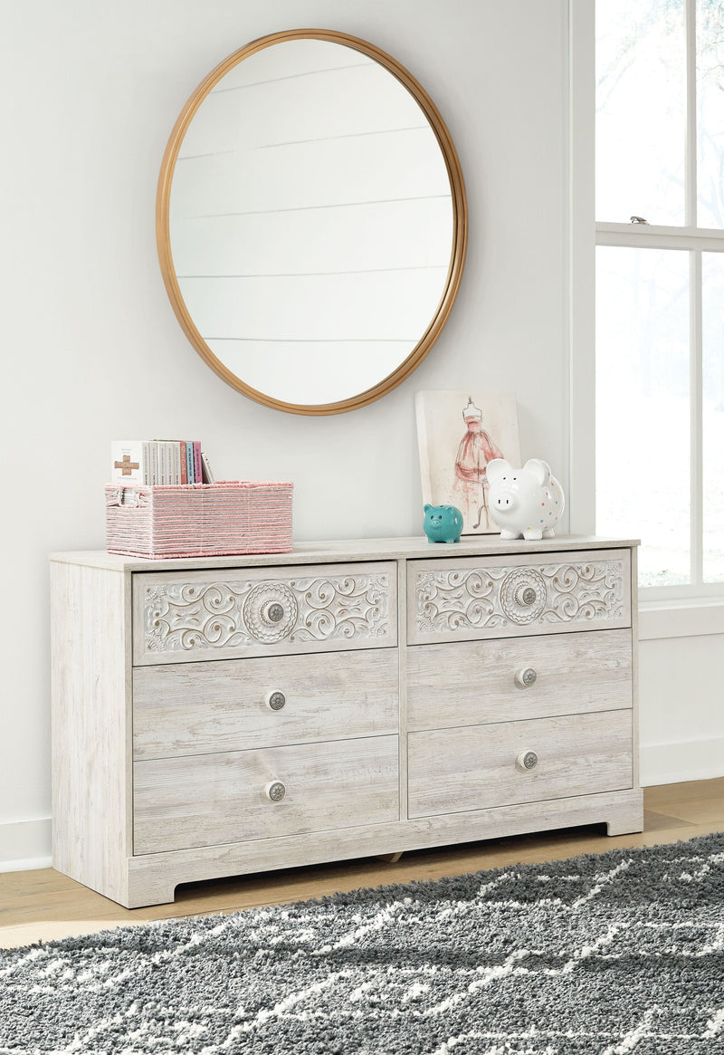 Paxberry - Whitewash - Six Drawer Dresser - Vinyl-wrapped-Washburn's Home Furnishings