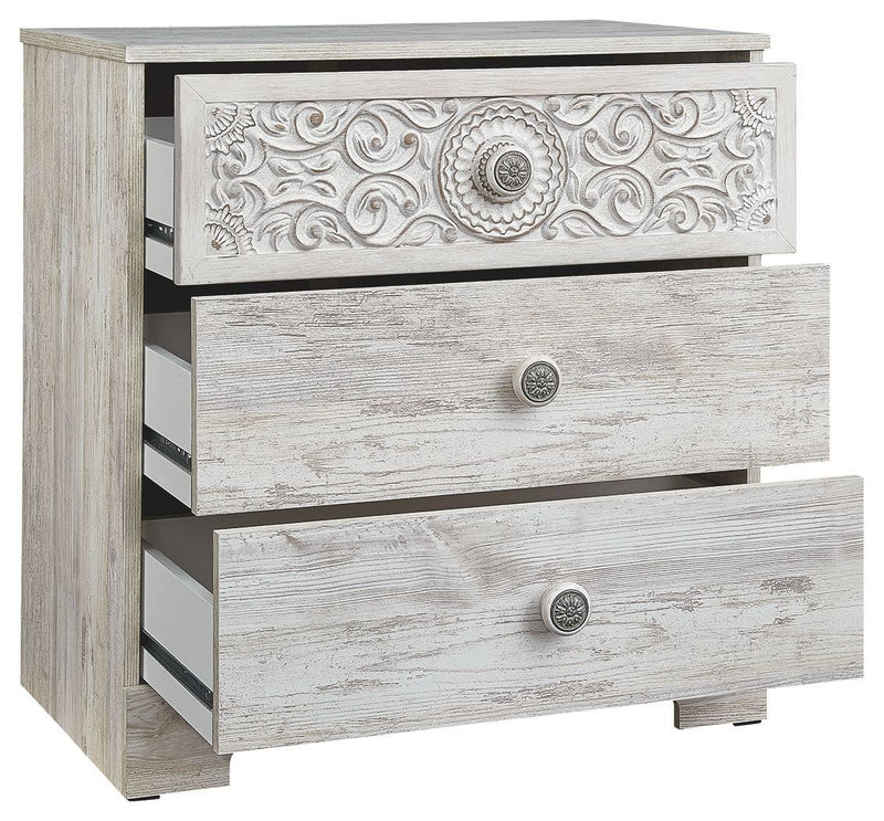 Paxberry - Whitewash - Three Drawer Chest - Medallion Drawer Pulls-Washburn's Home Furnishings