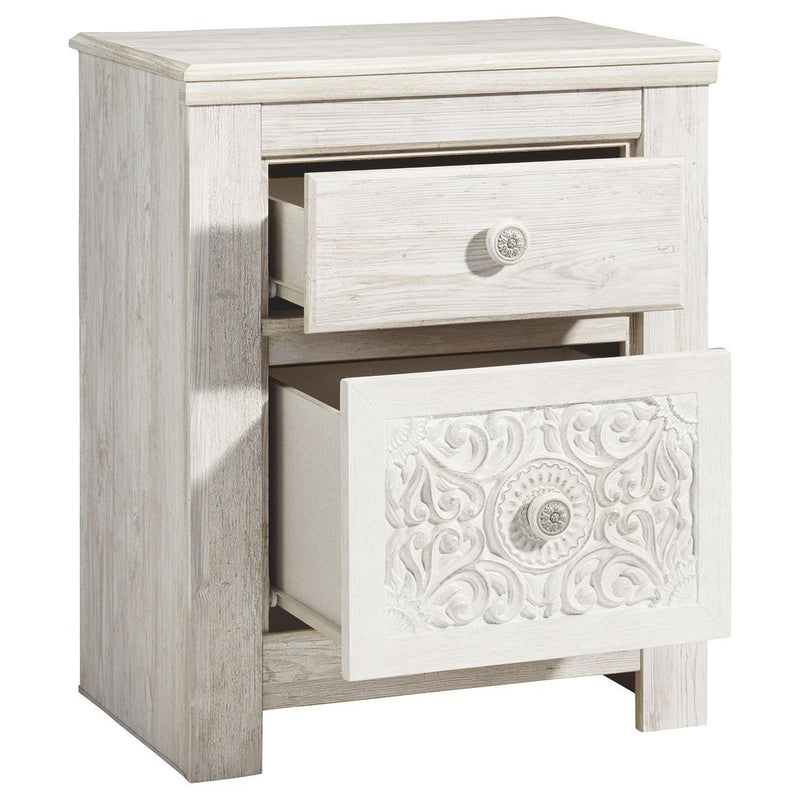 Paxberry - Whitewash - Two Drawer Night Stand-Washburn's Home Furnishings