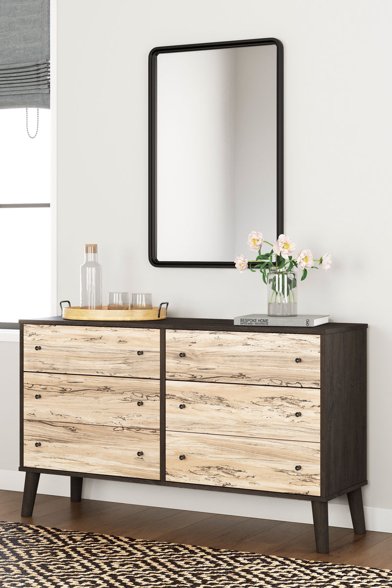 Piperton - Brown / Black - Six Drawer Dresser - Vinyl-wrapped-Washburn's Home Furnishings