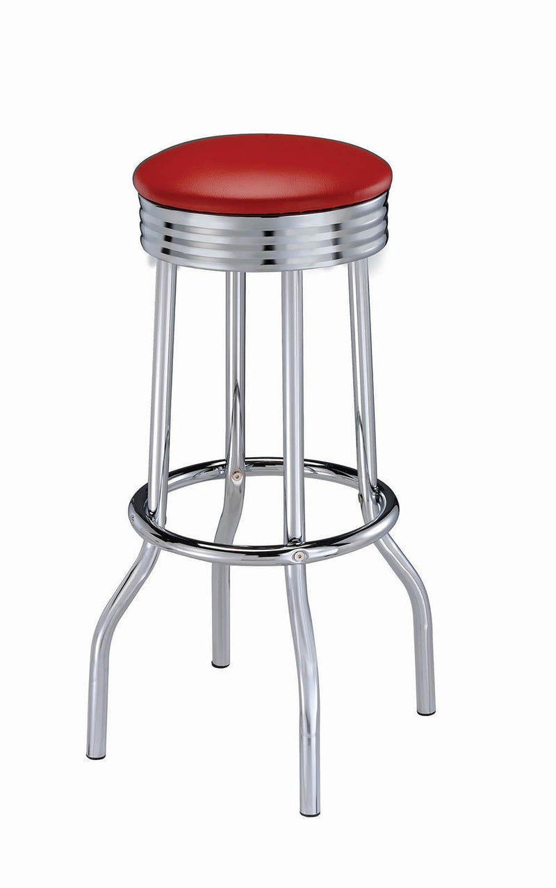 Rec Room/ Bar Tables: Chrome/glass - Swivel Bar Stool - Red-Washburn's Home Furnishings