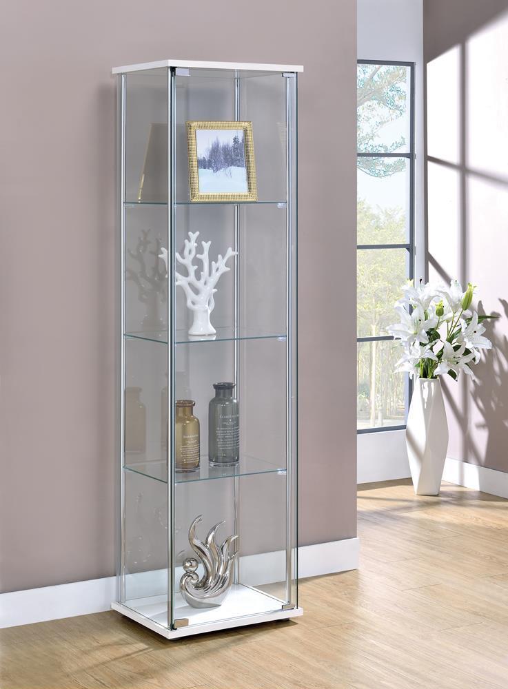 Rectangular 4-shelf Curio Cabinet - White And Clear-Washburn's Home Furnishings