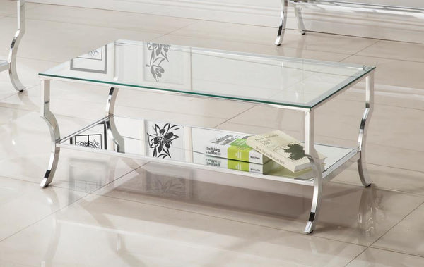 Rectangular Coffee Table With Mirrored Shelf - Pearl Silver-Washburn's Home Furnishings