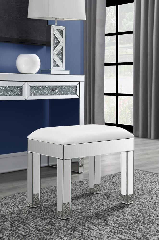 Rectangular Upholstered Vanity Stool - Pearl Silver-Washburn's Home Furnishings