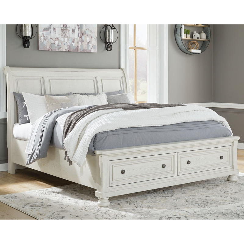 Robbinsdale - Antique White - California King Sleigh Bed With 2 Storage Drawers-Washburn's Home Furnishings