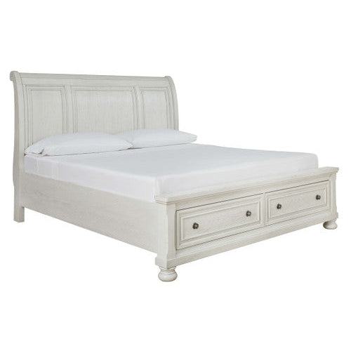 Robbinsdale - Antique White - King Sleigh Bed With 2 Storage Drawers-Washburn's Home Furnishings