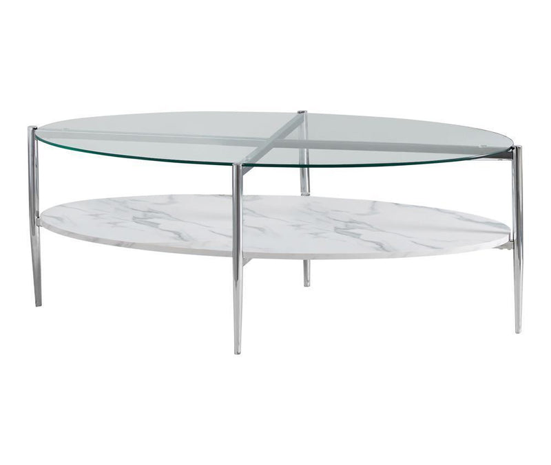 Round Glass Top Coffee Table - White-Washburn's Home Furnishings