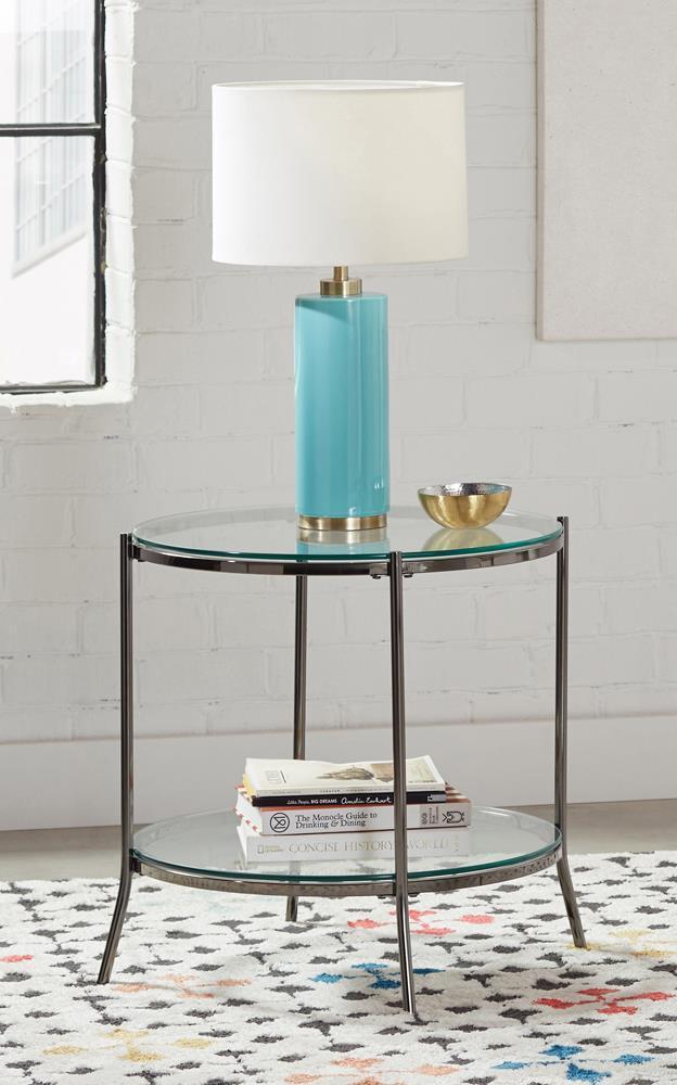 Round Glass Top End Table - Gray-Washburn's Home Furnishings