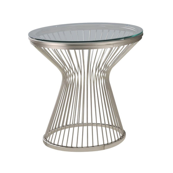 Round Glass Top End Table - Pearl Silver-Washburn's Home Furnishings