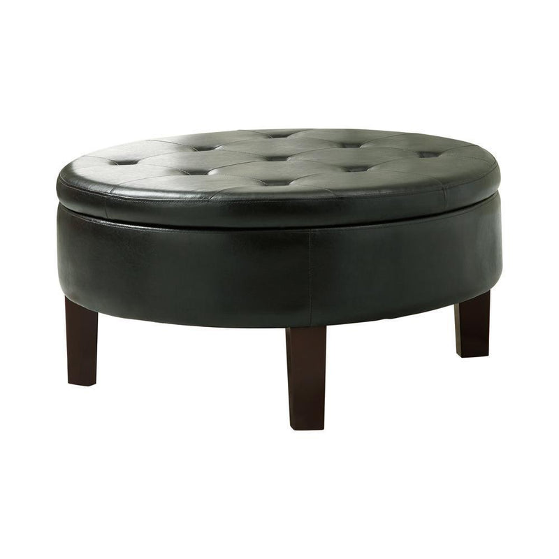 Round Tufted Upholstered Storage Ottoman - Black-Washburn's Home Furnishings