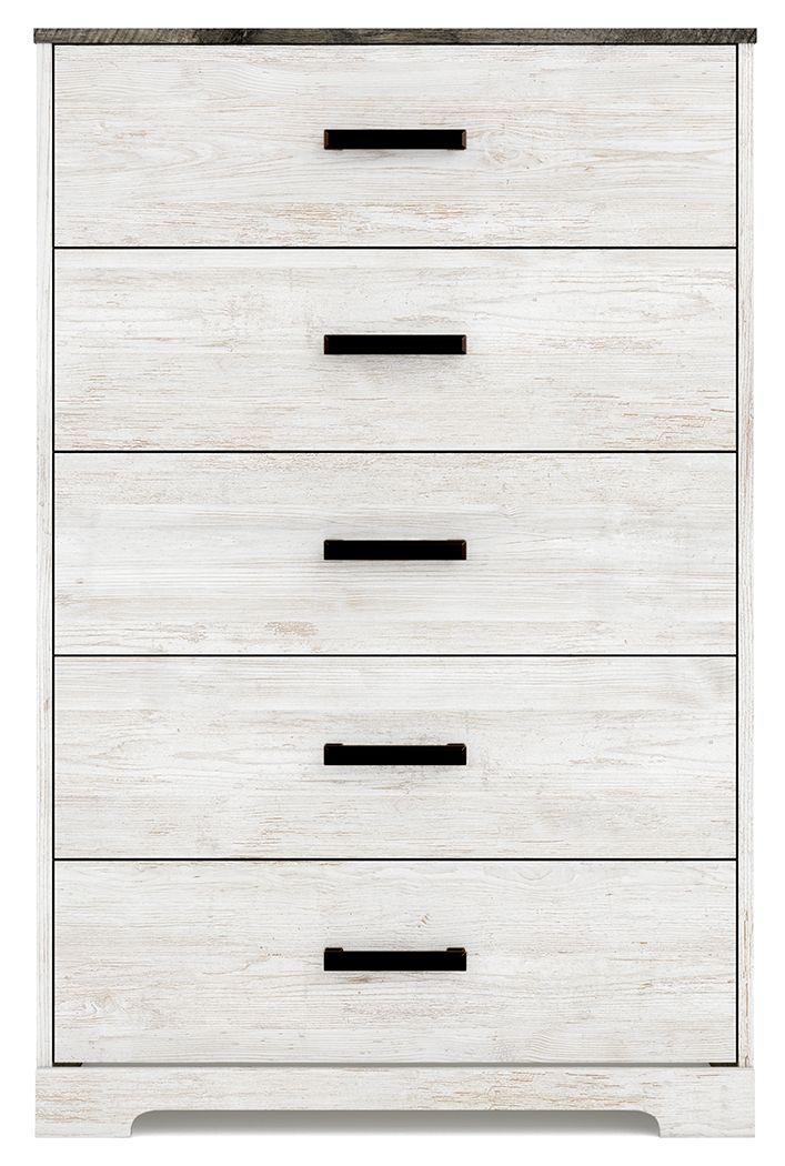 Shawburn - White / Black / Gray - Five Drawer Chest - Vinyl-wrapped-Washburn's Home Furnishings