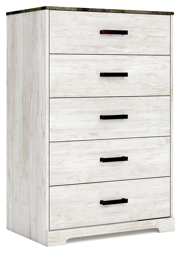 Shawburn - White / Black / Gray - Five Drawer Chest - Vinyl-wrapped-Washburn's Home Furnishings