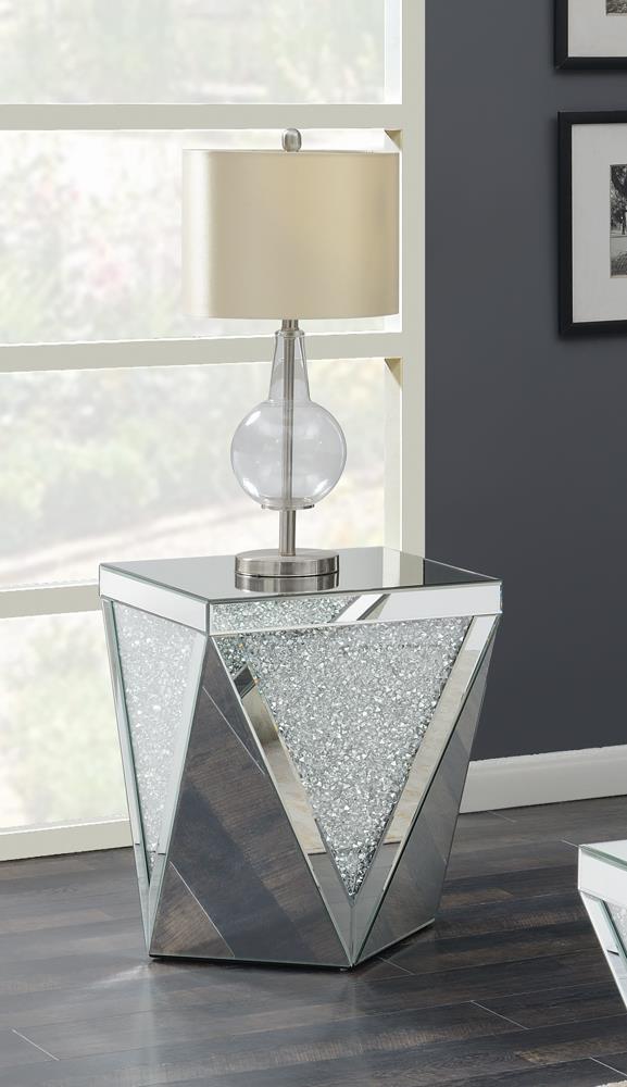 Square End Table With Triangle Detailing - Pearl Silver-Washburn's Home Furnishings