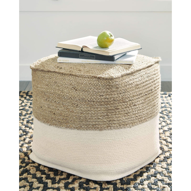 Sweed - Natural/white - Pouf - Rectangular-Washburn's Home Furnishings