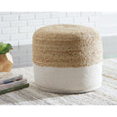 Sweed - Natural/white - Pouf - Round-Washburn's Home Furnishings