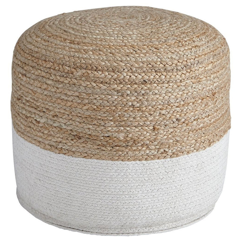 Sweed - Natural/white - Pouf - Round-Washburn's Home Furnishings