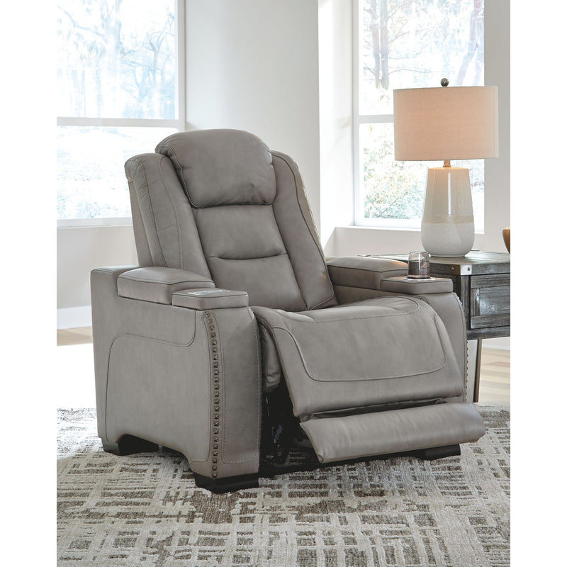 The Man-Den - Gray - PWR Recliner/ADJ Headrest-Washburn's Home Furnishings