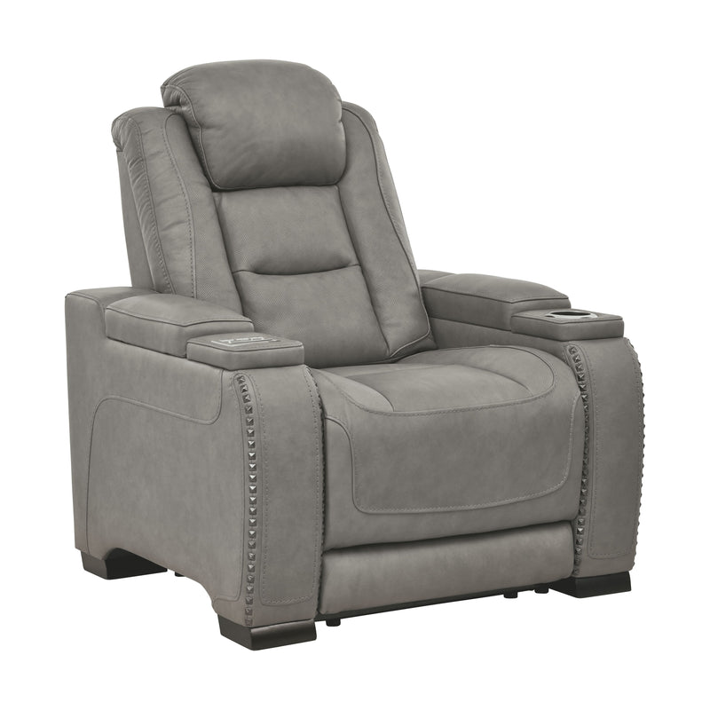 The Man-Den - Gray - PWR Recliner/ADJ Headrest-Washburn's Home Furnishings