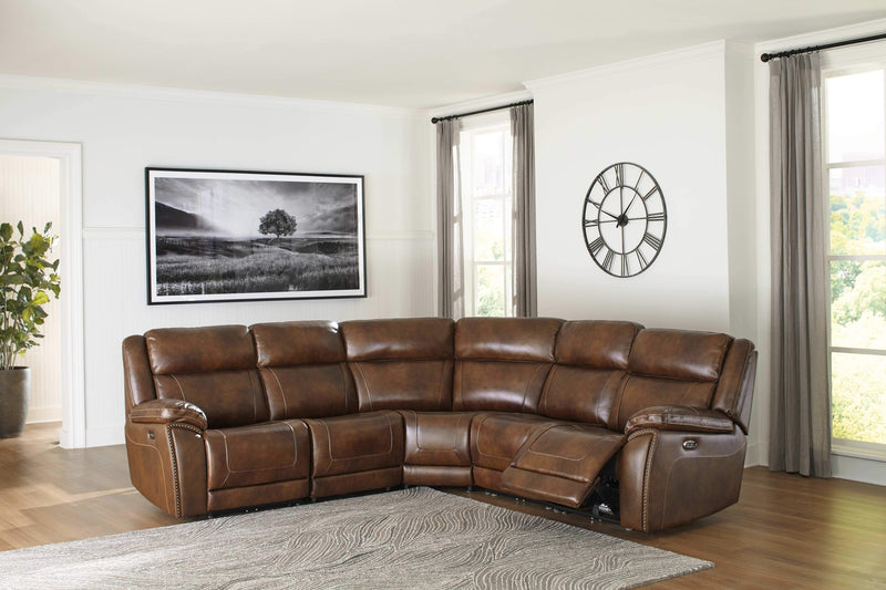 Trambley - Dark Brown - Left Arm Facing Power Recliner 5 Pc Sectional-Washburn's Home Furnishings