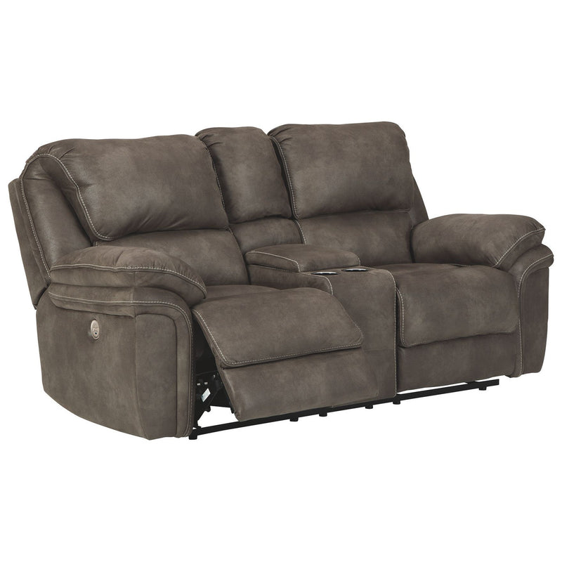 Trementon - Graphite - Dbl Rec Pwr Loveseat W/console-Washburn's Home Furnishings