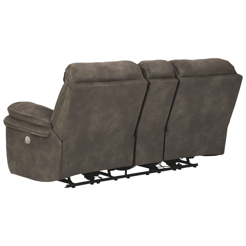 Trementon - Graphite - Dbl Rec Pwr Loveseat W/console-Washburn's Home Furnishings