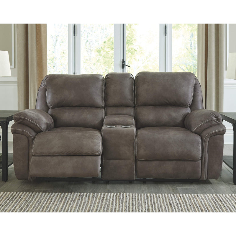 Trementon - Graphite - Dbl Rec Pwr Loveseat W/console-Washburn's Home Furnishings