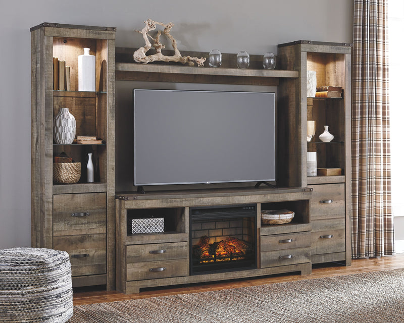 Trinell - Brown - 5 Pc. - Entertainment Center - 63" Tv Stand With Faux Firebrick Fireplace Insert-Washburn's Home Furnishings