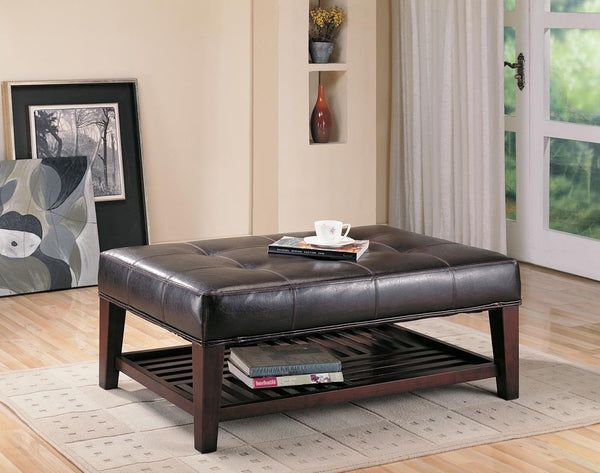 Tufted Ottoman With Storage Shelf - Brown-Washburn's Home Furnishings