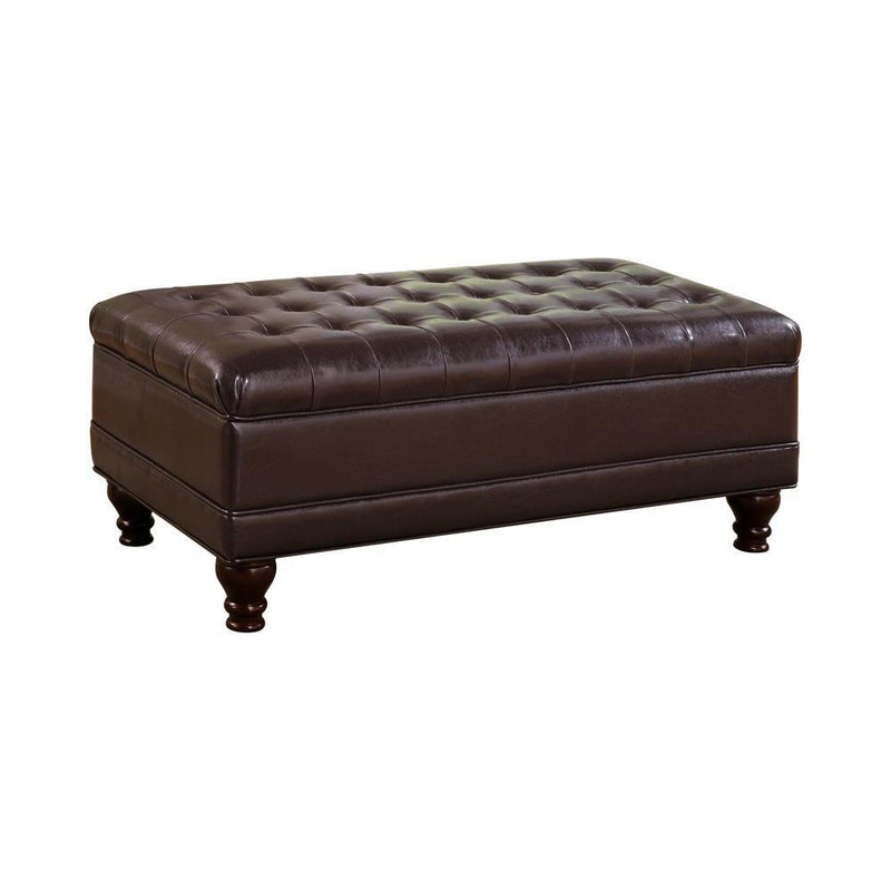 Tufted Storage Ottoman With Turned Legs - Brown-Washburn's Home Furnishings