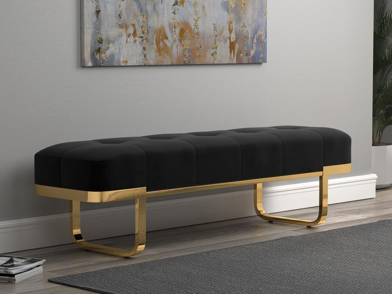 Tufted Upholstered Bench - Black And Brass-Washburn's Home Furnishings