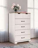 Vaibryn - White / Brown / Beige - Five Drawer Chest - Vinyl-wrapped-Washburn's Home Furnishings