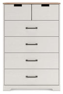 Vaibryn - White / Brown / Beige - Five Drawer Chest - Vinyl-wrapped-Washburn's Home Furnishings