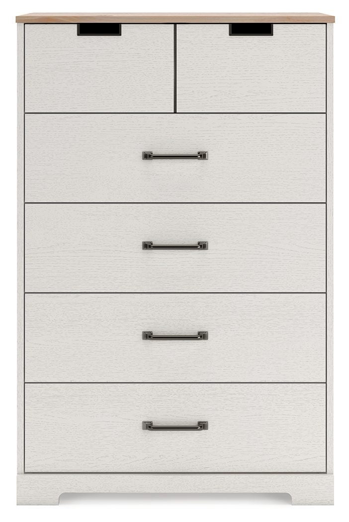 Vaibryn - White / Brown / Beige - Five Drawer Chest - Vinyl-wrapped-Washburn's Home Furnishings