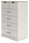 Vaibryn - White / Brown / Beige - Five Drawer Chest - Vinyl-wrapped-Washburn's Home Furnishings