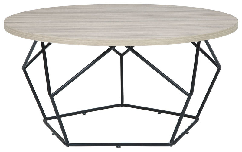 Waylowe - Light Brown/black - Round Cocktail Table-Washburn's Home Furnishings